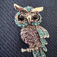 Crystal Owl Pin Brooch, Rhinestone Owl Lapel Pin, Statement Animal Brooch, Retro Owl Jewelry, Fashio
