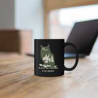 Owl With One Eye Open Mug, Nature Owl Mug, Owl Silhouette Mug, Owl Mug
