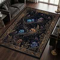 Dark Cottagecore Mushroom Owl Rug, Enchanted Forest Gothic Nature Decor