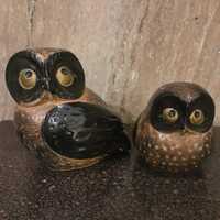 1960s Mid Century Owl Statues with Gold OMC Japan Sticker Octagiri Mercantile Company Figurine Pair 