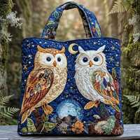 Personalized Gentle Owl Quilted Tote Bag, Patchwork Puppy Tote