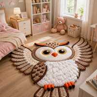Handmade Owl Tufted Rug, Woodland Animal Carpet, Kids Room Nursery Decor