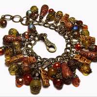 Woodland Owls In Autumn Loaded Charm Bracelet-Bronze Metals-Antique Style Charm Bracelet