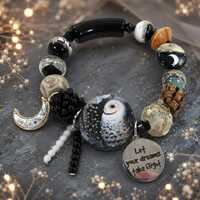 Woodland Owl Bracelet-Inspirational Bracelet-Mixed Media Stretch Charm Bracelet-Lampwork Carol Murra