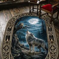 Gothic Oval Rug, Moonlit Wolf, Dark Forest Owl, Witchcore Decor (Washable)
