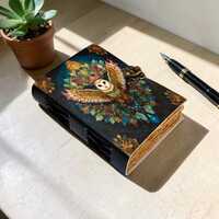 Handmade Owl Leather Grimoire – Blank Book of Shadows, Witchy Journal