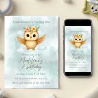 Little Owl Birthday Invitation - Editable Template, Printable invite, Digital Download | Mystical, A