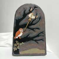Vintage Barn Owl Studio Terracotta Glazed Mantle Clock Jester Pottery Freestanding Arched Living Roo