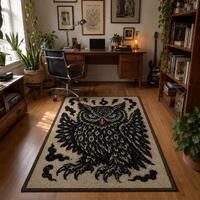 Black Owl Area Rug for Dark Academia Library and Gothic Decor