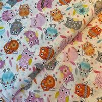 Timeless Treasures Colourful Owls Fabric Cotton Quilting Patchwork, Craft Material