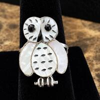 Zuni Owl Inlay Ring Regina Kallestewa Sterling Silver Mother of Pearl Owl Size 6
