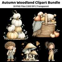 Autumn Woodland Clipart Bundle | Watercolor Fox Owl PNG | Fall Nursery Digital Graphics