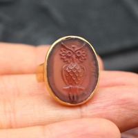 Athena Owl Intaglio Ring Gold Plated Sterling Silver Ancient Greek Ring