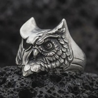Sterling Silver Owl Ring, Gothic Nocturnal Bird Signet, Wisdom Talisman Band, Unisex Jewelry