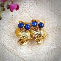 Vintage Owl Brooch with Lapis Lazuli: Pan Pacific Canada Brand