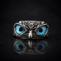 925 Sterling Silver Owl Ring, Blue Eye Owl Ring, Statement Animal Ring, Gothic Ring, Gift for Him or