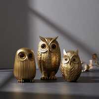Modern Nordic Gold Owl Statue, Hand Painted Resin Bird Figurine for Minimalist Home Decor, Unique An