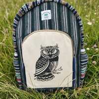 Handmade Owl Hemp Backpack &ndash; Tribal Cotton Rucksack, Eco Friendly Daypack