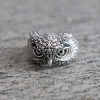 Owl Head Ring, 925 Sterling Silver, Bird Lover Jewelry, Gothic Owl Ring Animal Statement Ring, Handm