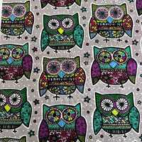 Owls Fabric Owls All Over Sugar Skull Inspired Bright Vivid One Yard