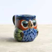 Vintage Guate Mayanke Owl Mug, Guatemalan Handcrafted Terracotta Cup, Folk Art Pottery Mug, Rustic B