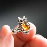 Wise Owl Ring with Baltic Amber &ndash; Silver Owl Jewelry &ndash; Meaningful Gift for Her