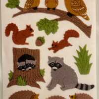 Vintage Rare Sandylion Fuzzy Woods Owl Birds Racoon Maxi Sheet Stickers
