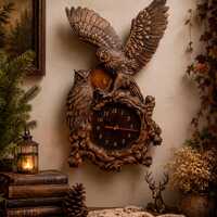 Forest Owl Wall Clock, Cottagecore Wood Carving, Whimsigoth Home Decor, Large Cabin Wall Art, Nature