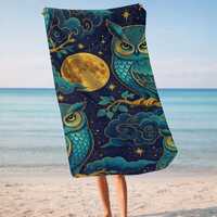 Mystical Owl Beach Towel, Celestial Full Moon Towel, Gothic Whimsical Gift For Her, Starry Night Poo