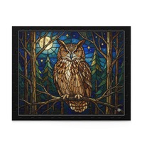 Eurasian Eagle-Owl Jigsaw Puzzle - Stained Glass Style Forest Art