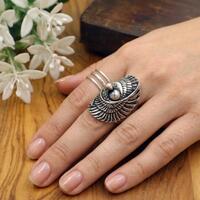 Silver Owl Ring for Men Women, Vintage Animal Statement Ring, Adjustable Boho Owl Jewelry, Gothic Bi