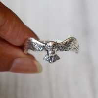 Flying Owl Ring, 925 Sterling Silver, Owl Totem Jewelry, Designer Ring, Minimalist Ring, Bird Lover 