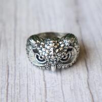Owl Head Ring, 925 Sterling Silver, Charm Ring, Designer Ring, Gothic Bird Ring, Stackable Ring, Oxi