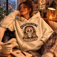 Overthinking Owl Hoodie, Neurodivergent Burnout Humor Pullover