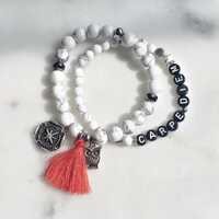 Owl Charm Graduation Bracelet, Red Tassel Howlite Bracelet, Compass pendant bracelet, White gemstone