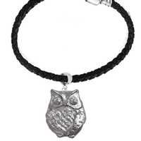 codeZ37 Scops Screech Owl on lobster Clasp charm bail bracelet Belcher Zip Puller