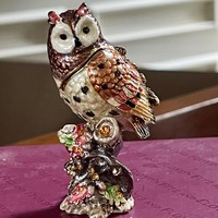 Fitz & Floyd Jeweled Enamel Owl Trinket Box; Enamel Trinket Box; Ring Box