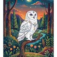 White Owl Wall Art | Decorative Woodland Animals | Moonlit Forest Print | Celestial Nature Decor