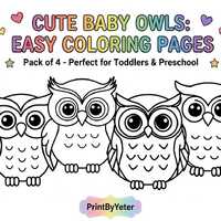 Baby Owls Coloring Pages for Toddlers, Easy Preschool Activity Sheets (Digital Download)