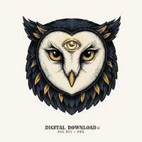 Mystical Boho Owl Face PNG: Cottagecore Spiritual Third Eye Graphic (Digital Download)