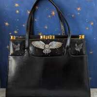 Vintage Leather Bag with Barn Owl and Bats painting by Irene Owens