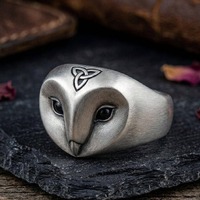 Sterling Silver Barn Owl Ring with Celtic Trinity Knot, Gothic Statement Jewelry