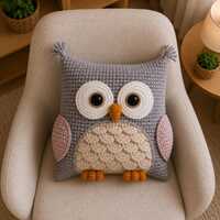 Handmade Crochet Owl Pillow, Amigurumi Cushion, Nursery Decor, Boho Animal Plush