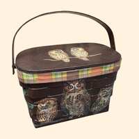 1960s Decoupage Owl Basket Purse
