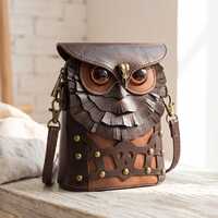 Handcrafted Genuine Leather Owl Crossbody Bag Vintage Steampunk Shoulder Purse