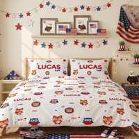 Personalized Patriotic Owl Fox Cotton Duvet Cover Set | Kids Bedding (250th America Theme)
