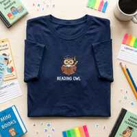 Cute Reading Owl Embroidered T Shirt, Book Lover Tee, Librarian Appreciation Gift, Cute Animal Readi