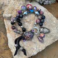 Mystical Owl Bracelet, Blue Tigers Eye, Imperial Jasper, Crystals, Hill Tribe Silver, Artisan Bracel