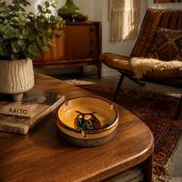Mid Century Owl Stoneware Art Pottery Ashtray