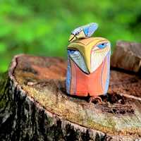 Handmade Clay Owl Sculpture, Colorful Glazed Ceramic Figurine, Unique heart warming, house warming g